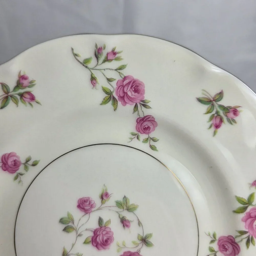 TWO Theodore Haviland Delaware New York Salad Plates Ivory with Pink Roses
